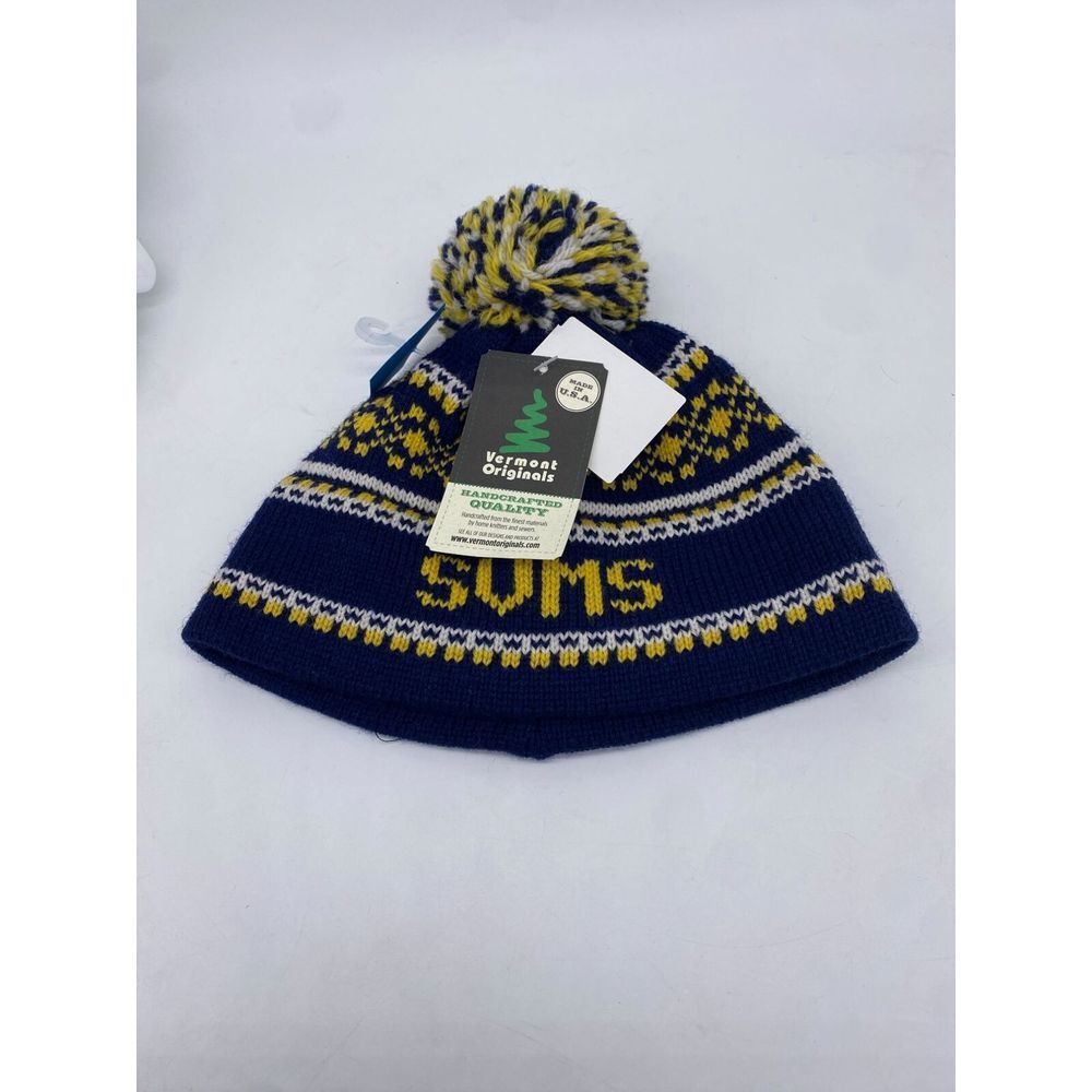 Vermont Originals SVMS Knit Pom‎ Pom Beanie Hat Navy Yellow Adult Unisex